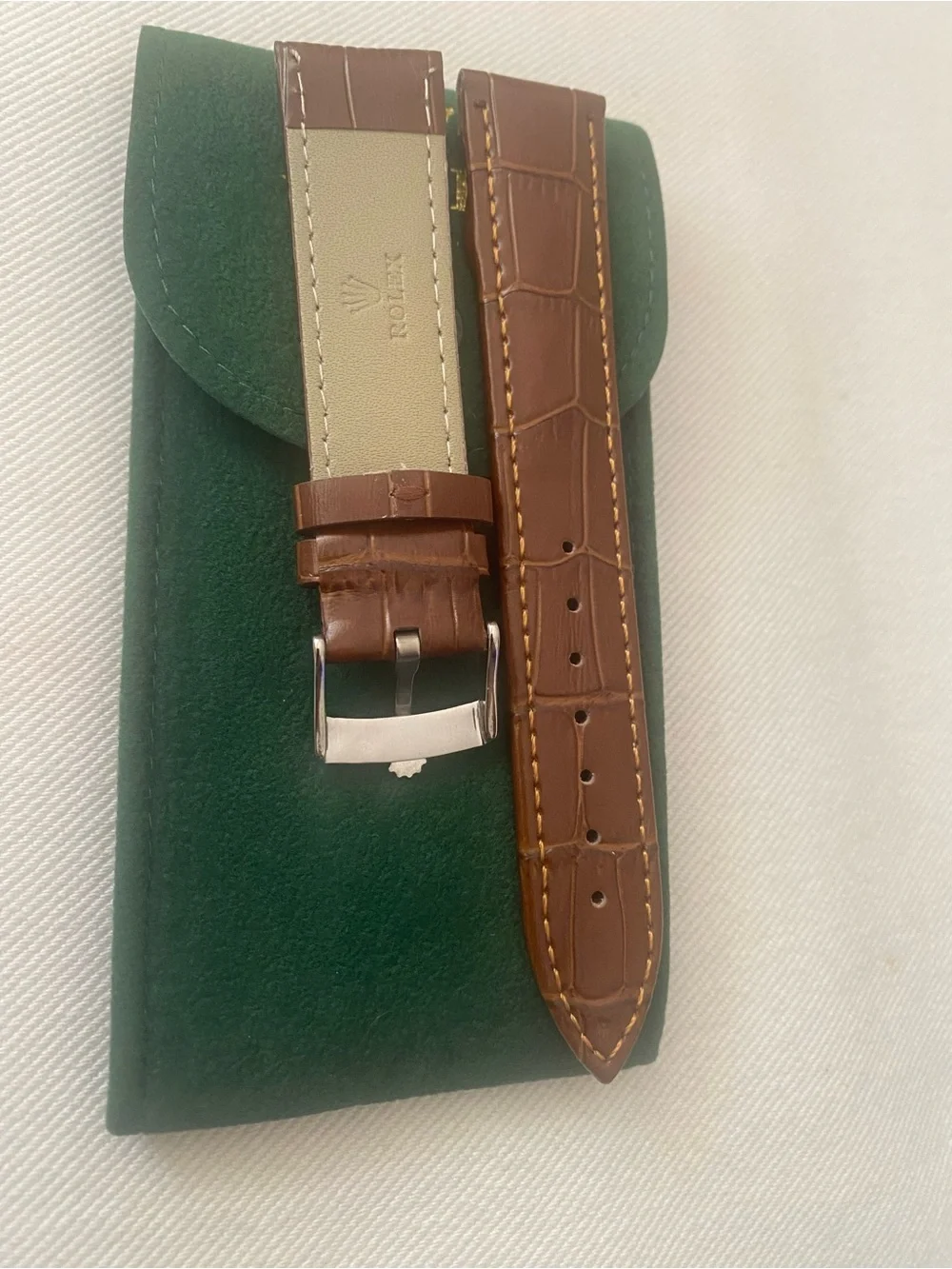 Brown Leather Watch Strap with Croc Embossing 20mm lug Rolex silver plated Bu